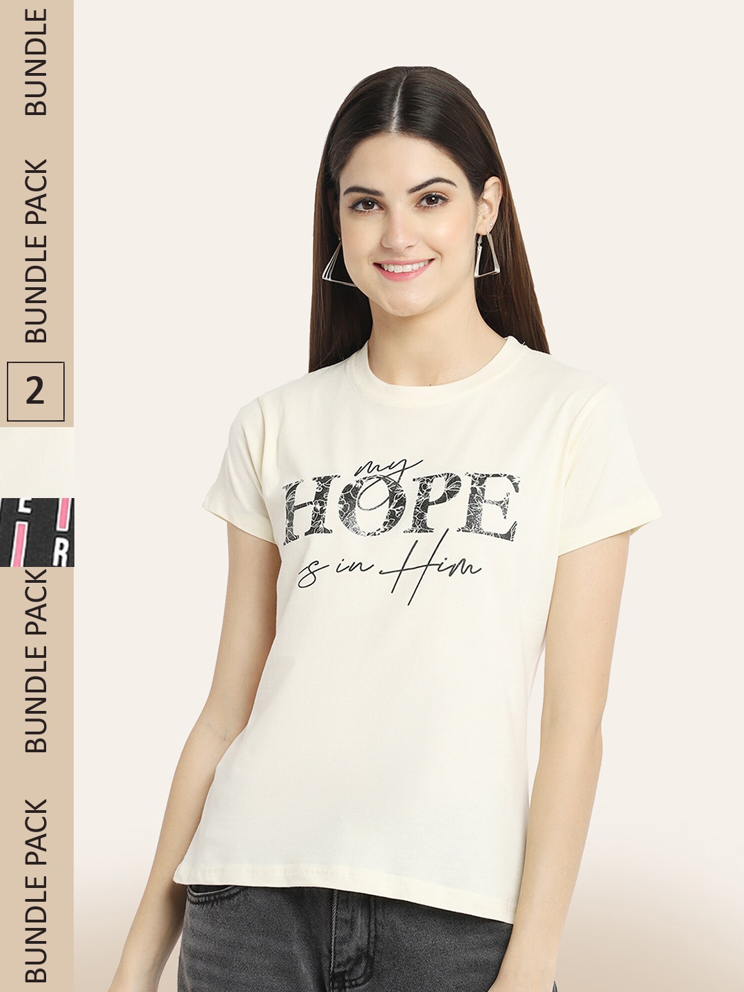 

BAESD Pack of 2 Typography Printed T-Shirts, Beige