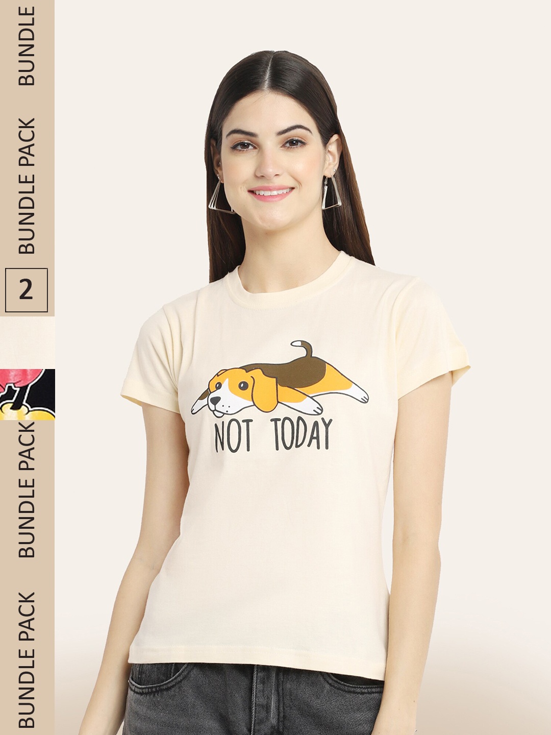 

BAESD Pack of 2 Typography Printed Cotton T-shirt, Beige