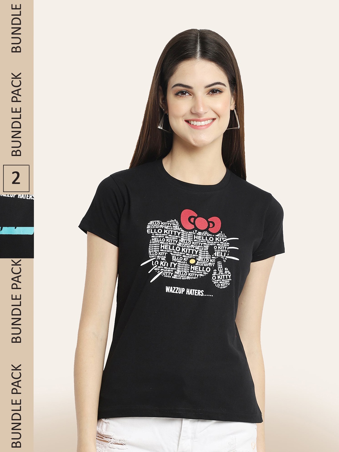 

BAESD Pack Of 2 Printed Cotton T-shirt, Black
