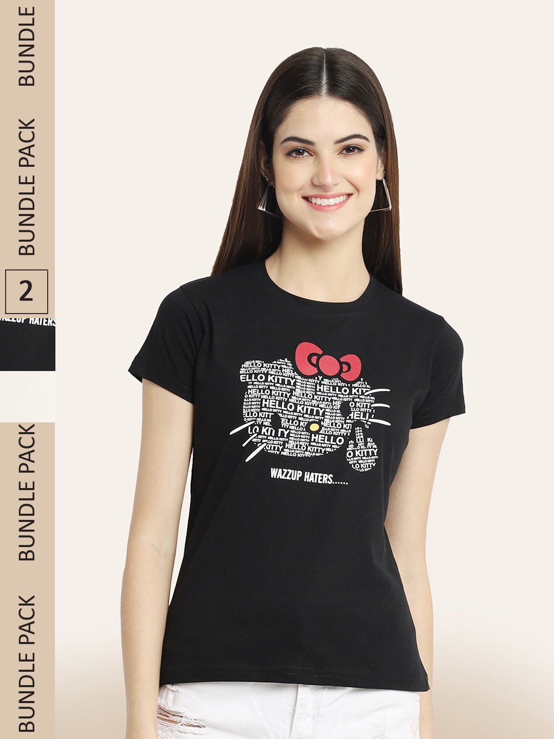 

BAESD Pack Of 2 Round Neck Printed Cotton T-shirt, Black
