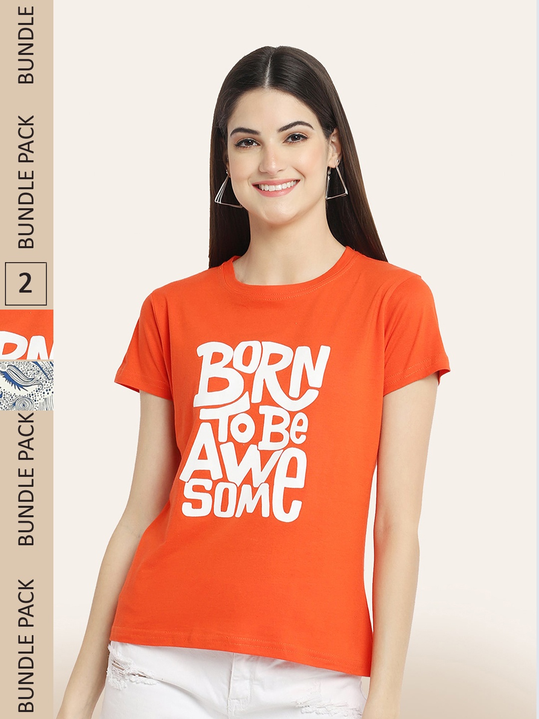 

BAESD Pack Of 2 Printed Cotton T-shirts, Orange