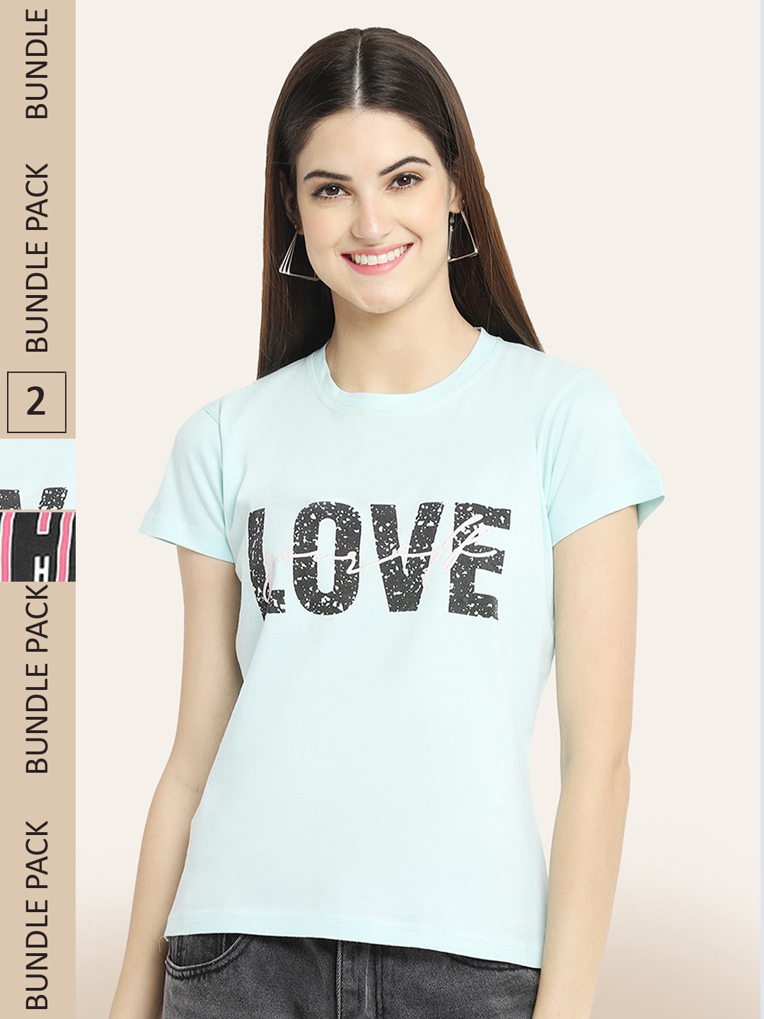 

BAESD Pack Of 2 Typography Printed Cotton T-shirt, Sea green