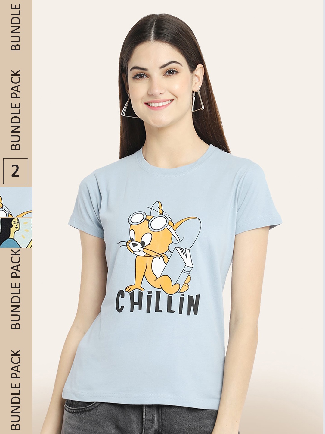 

BAESD Pack Of 2 Tom & Jerry Printed Cotton T-shirt, Grey