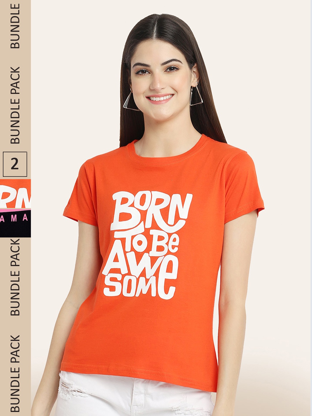 

BAESD Pack Of 2 Typography Printed Casual Cotton T-shirts, Orange