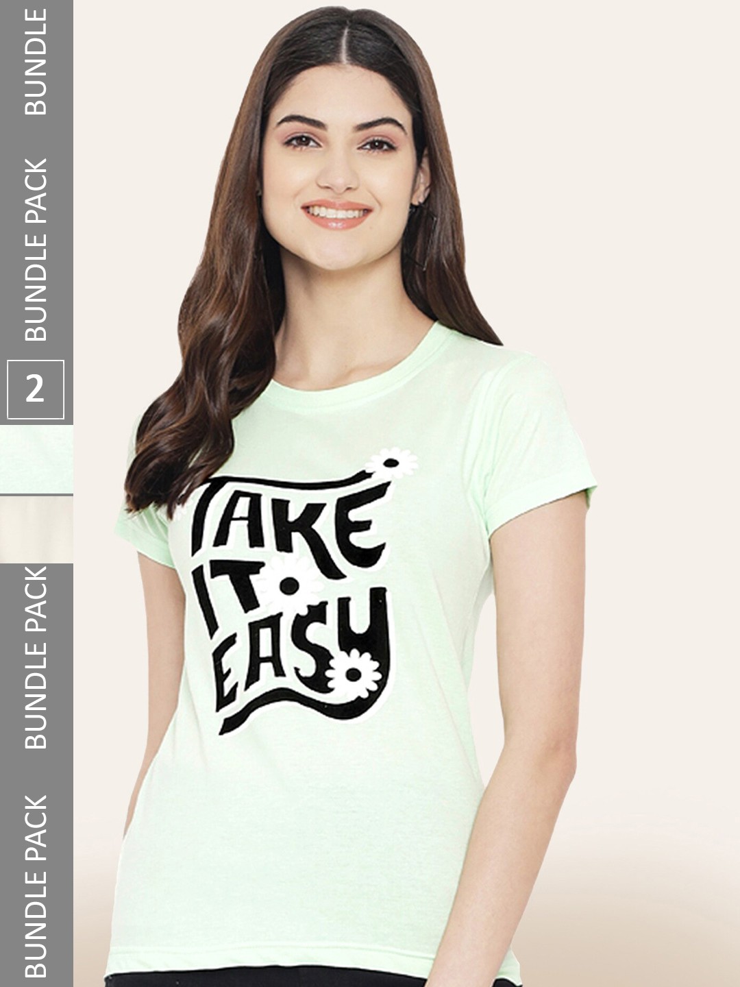 

BAESD Pack Of 2 Printed Round Neck Cotton T-Shirts, Lime green