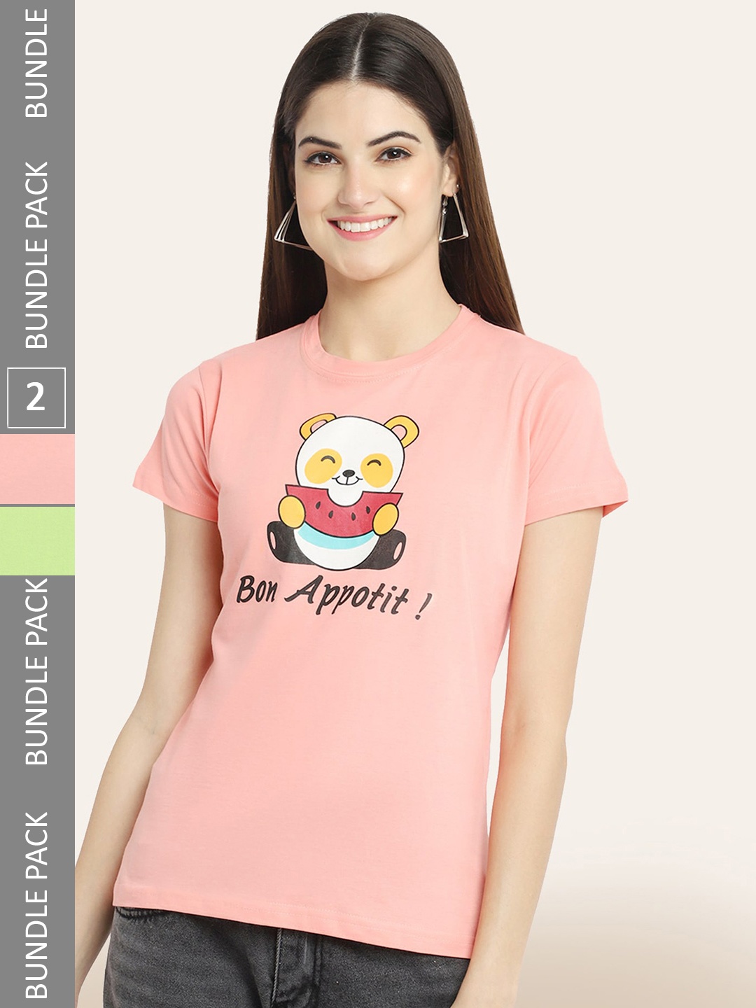 

BAESD Pack Of 2 Typography Printed Cotton T-shirt, Peach