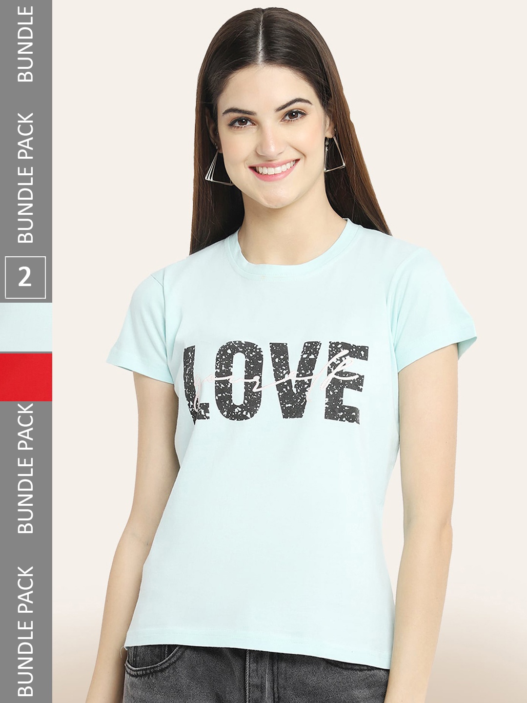 

BAESD Pack Of 2 Printed Round Neck Cotton T-shirt, Blue