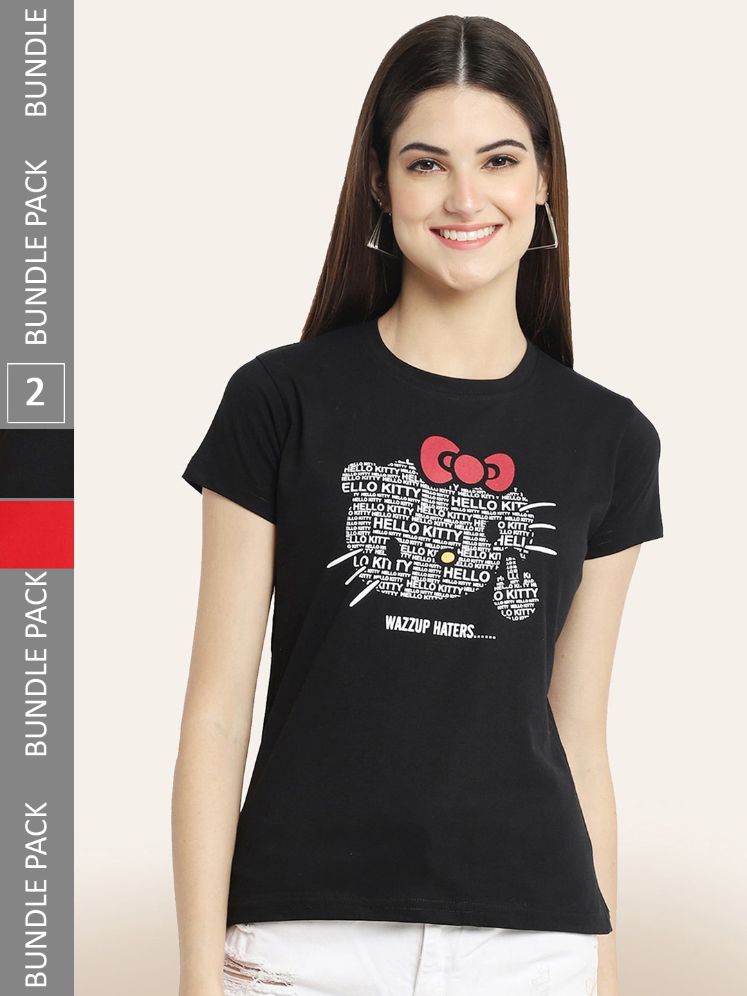 

BAESD Pack Of 2 Printed Round Neck Cotton T-shirt, Black