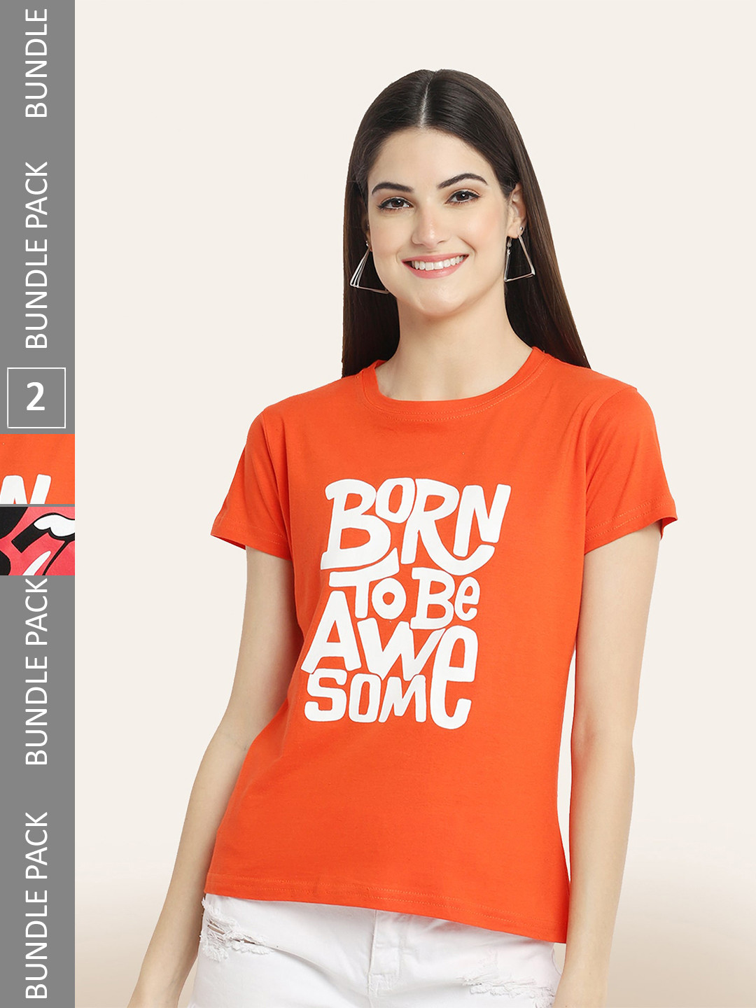 

BAESD Pack Of 2 Printed Round Neck Cotton T-shirt, Black