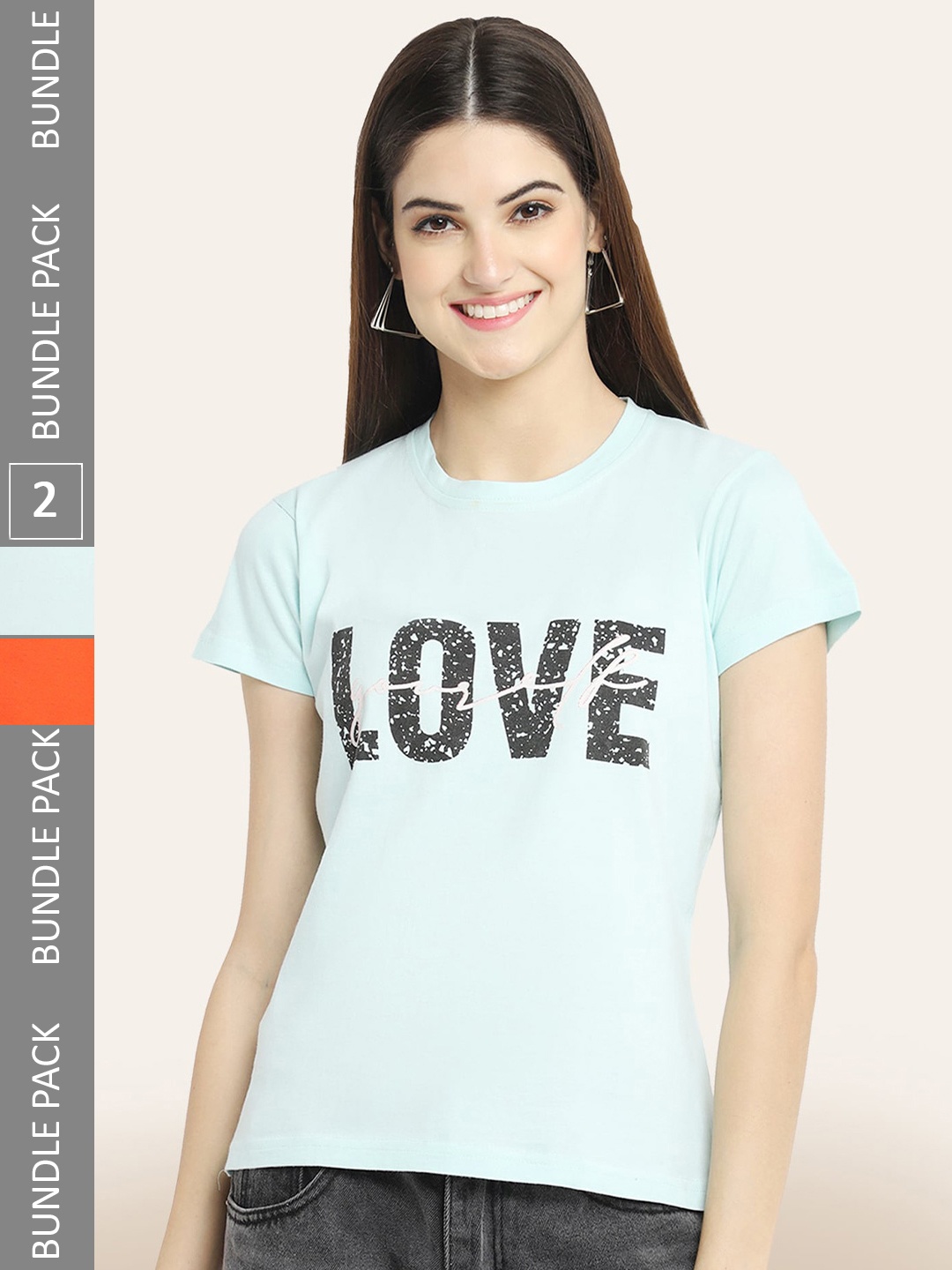 

BAESD Pack Of 2 Typography Printed Cotton T-shirt, Blue