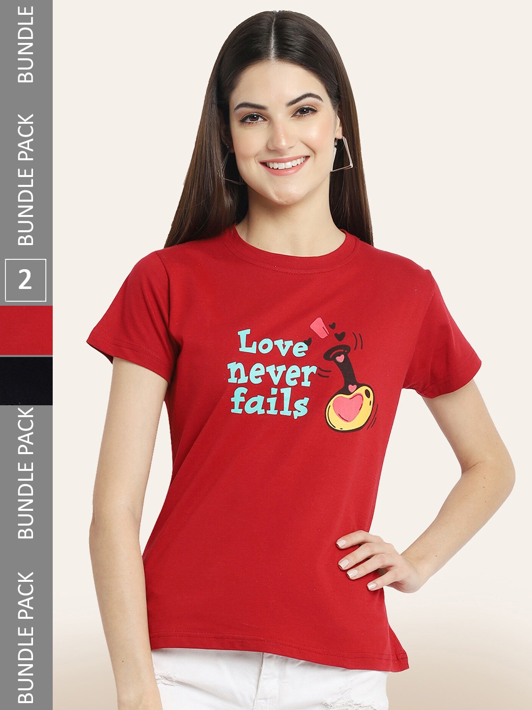 

BAESD Pack Of 2 Printed Cotton T-shirts, Red