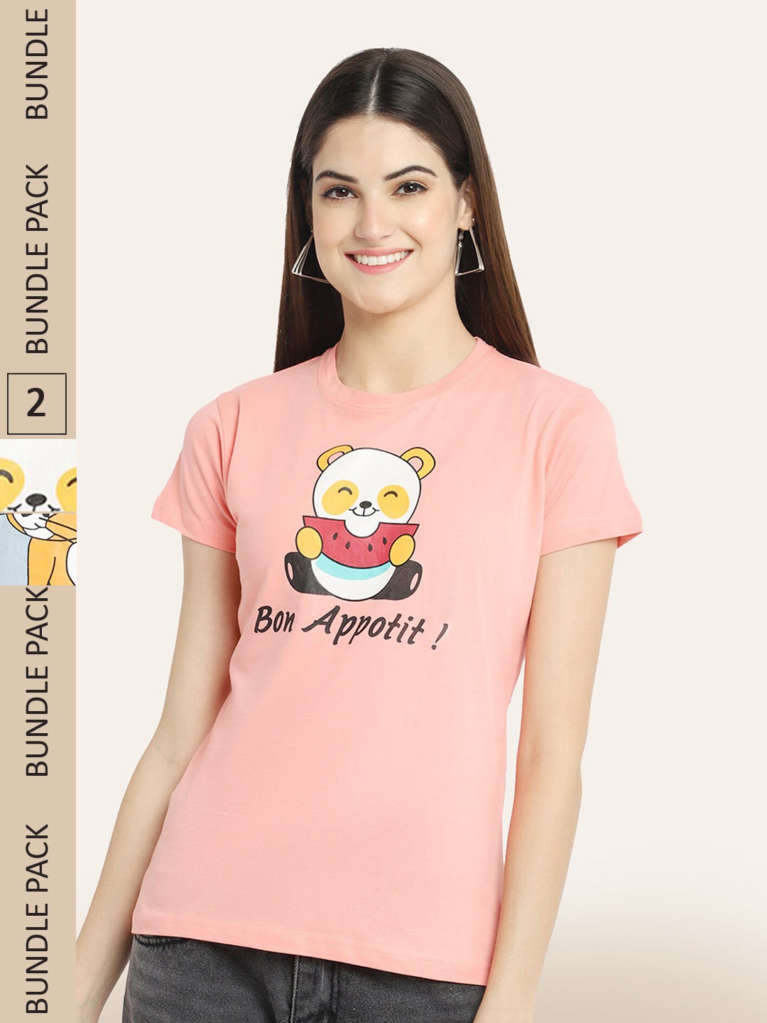 

BAESD Pack Of 2 Printed Cotton T-shirts, Pink