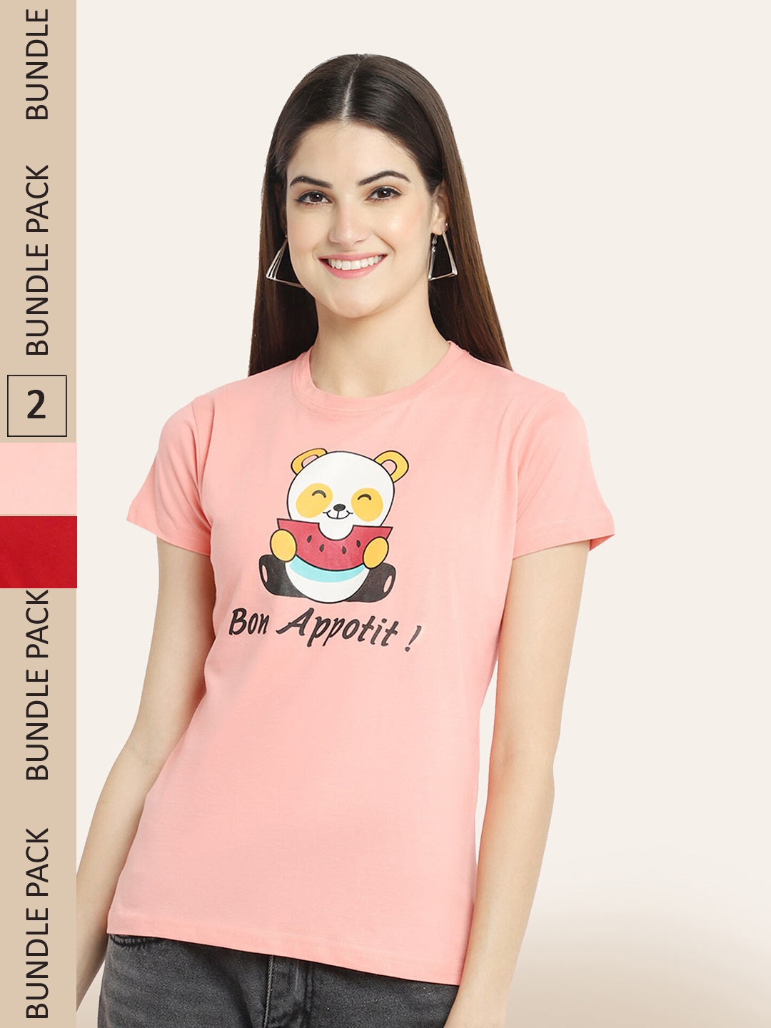 

BAESD Pack Of 2 Printed Cotton T-shirts, Pink