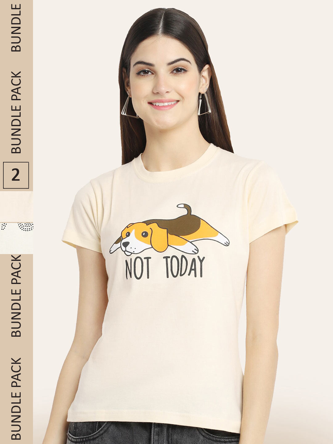

BAESD Pack Of 2 Typography Printed Cotton T-shirt, Cream