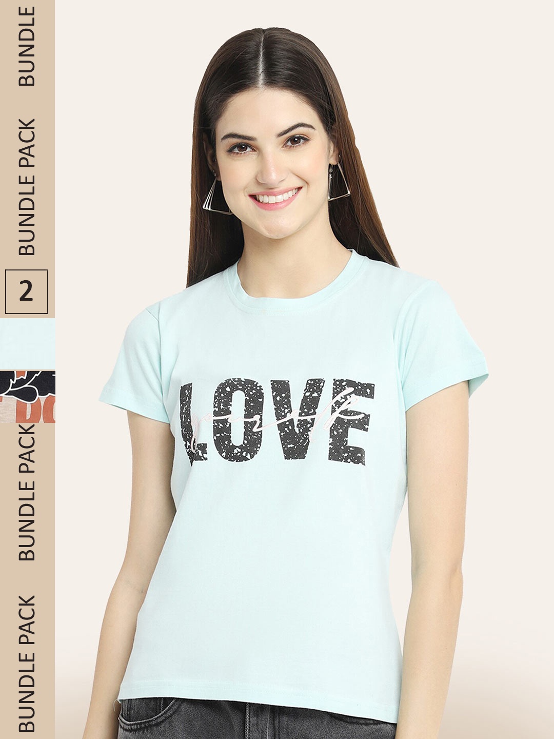 

BAESD Pack Of 2 Typography Printed Cotton T-shirt, Peach