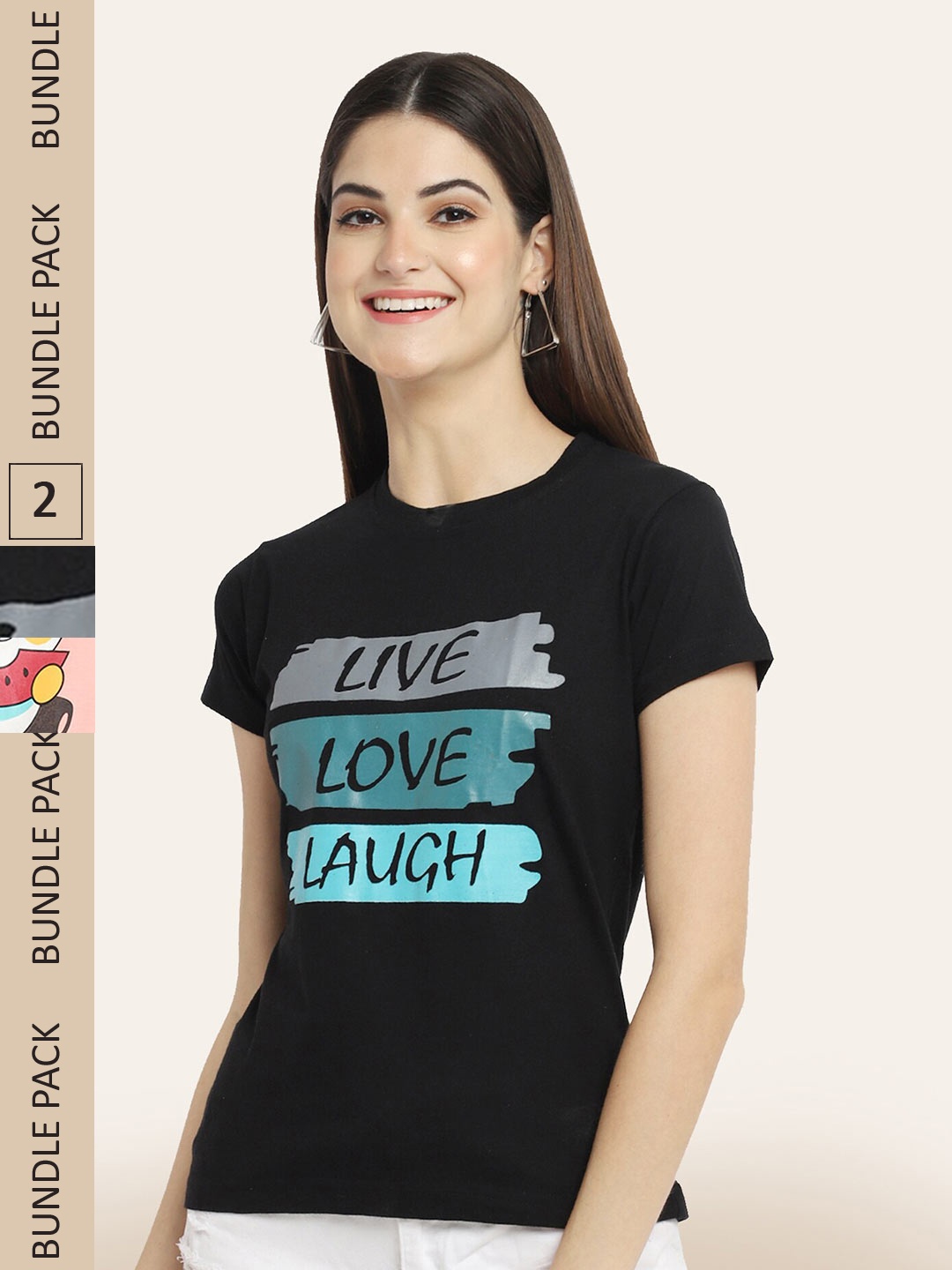 

BAESD Pack Of 2 Typography Printed Cotton T-shirts, Navy blue