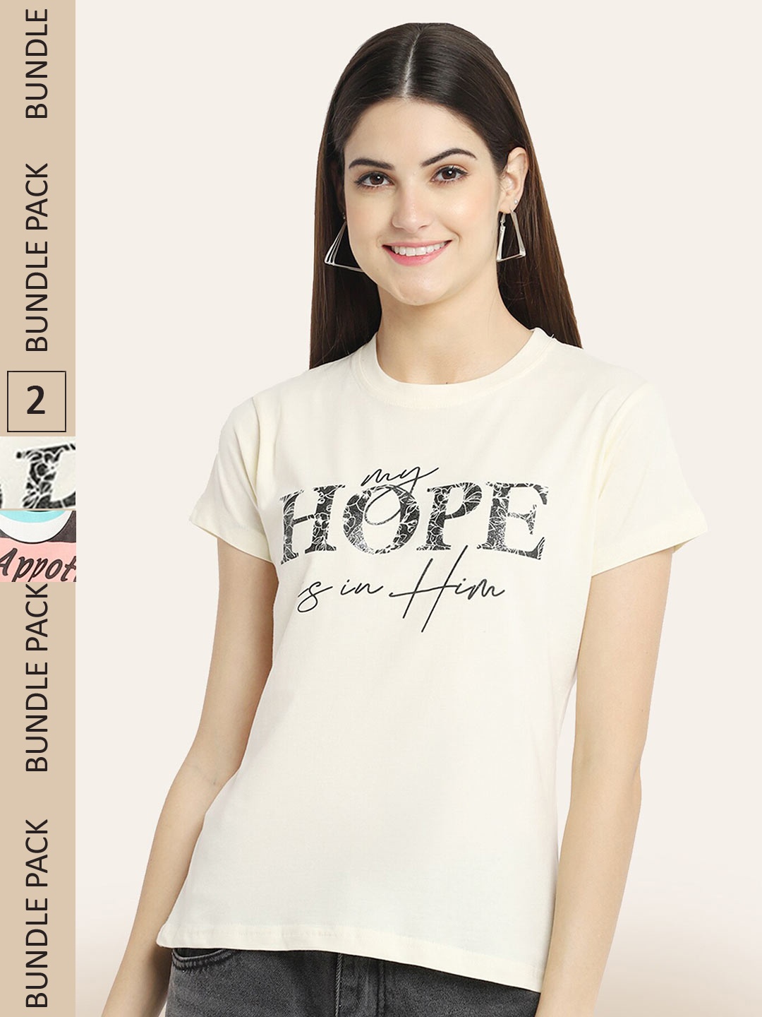 

BAESD Pack of 2 Printed Cotton T-shirts, Cream