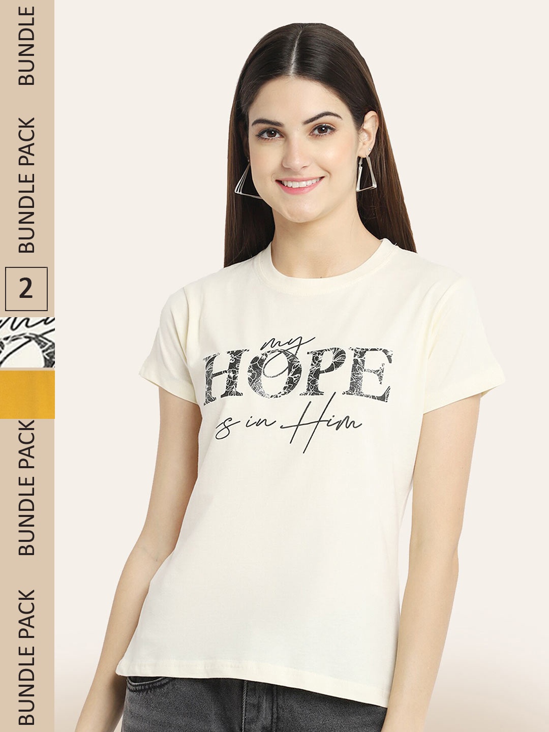 

BAESD Pack of 2 Printed Cotton T-shirts, Cream