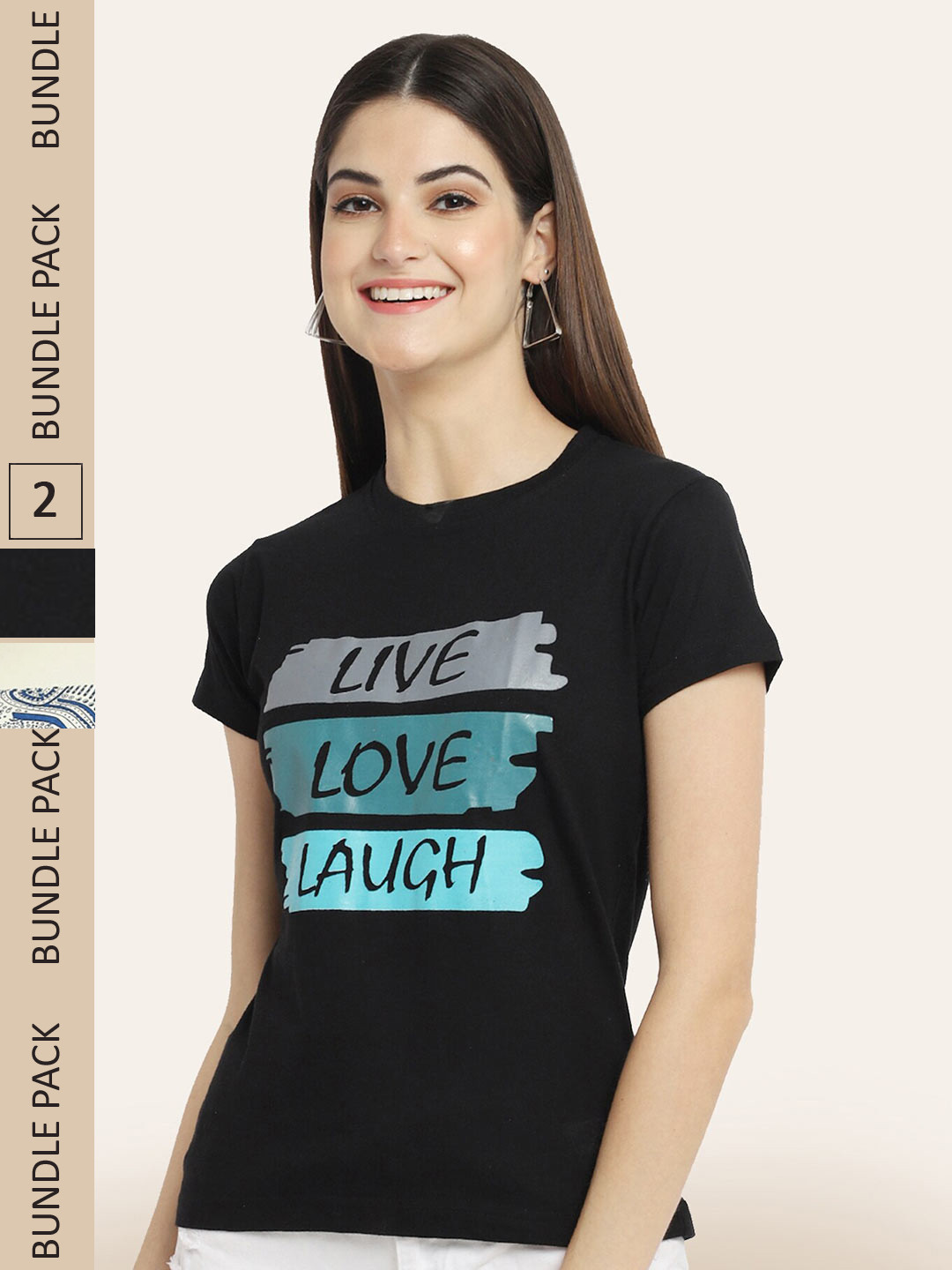 

BAESD Pack Of 2 Printed Round Neck Cotton T-shirts, Black