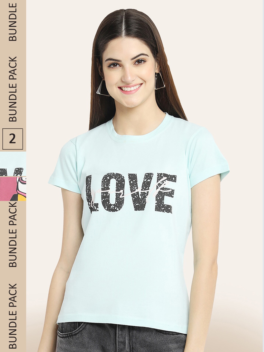BAESD Pack Of 2 Typography Printed Cotton T-shirt, Blue