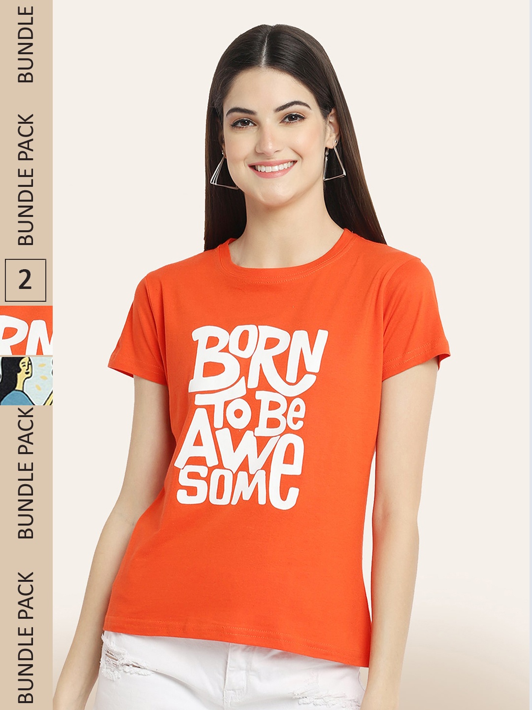 

BAESD Pack Of 2 Printed Cotton T-shirt, Orange