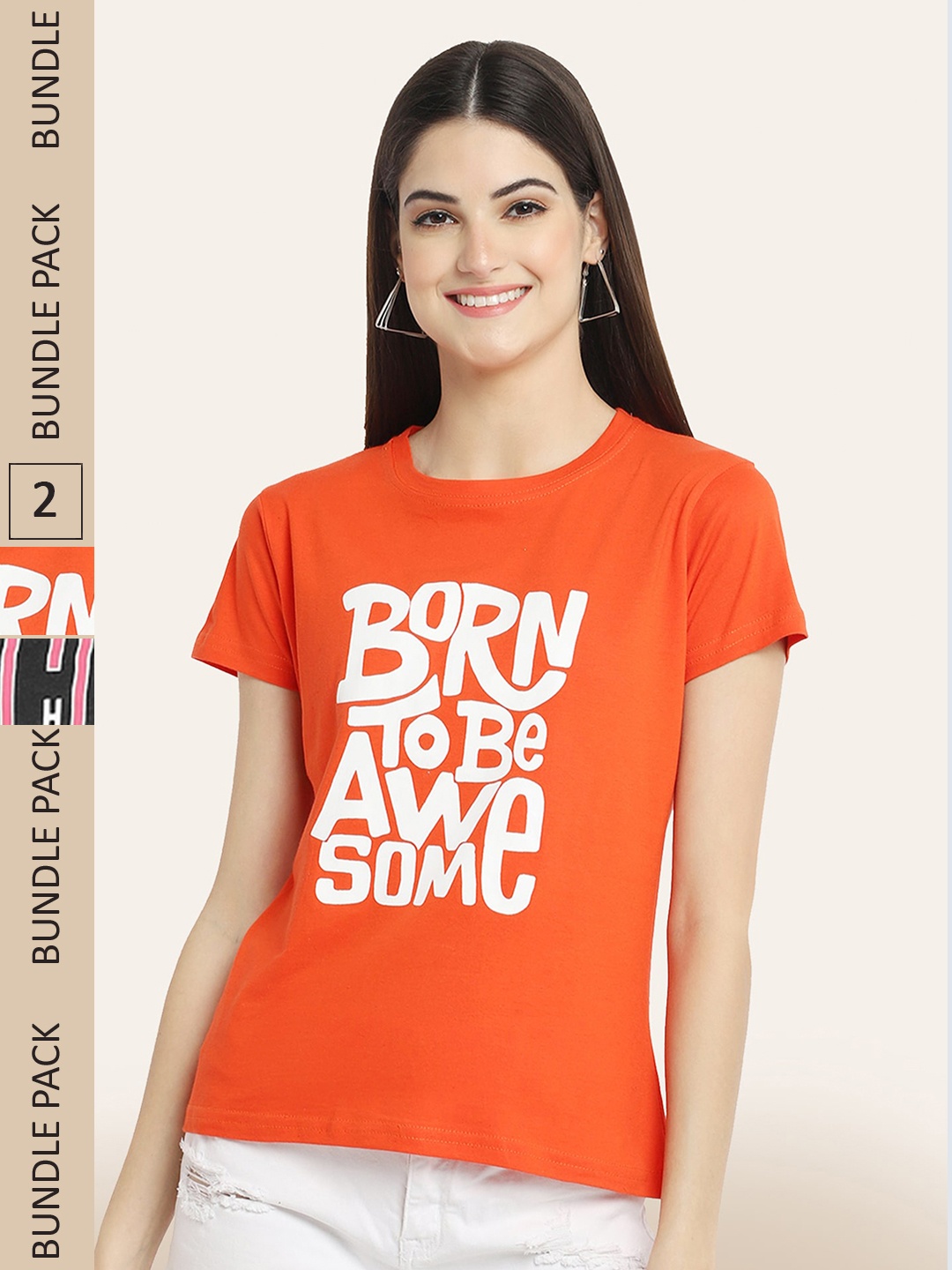 

BAESD Pack Of 2 Printed Cotton T-shirt, Orange