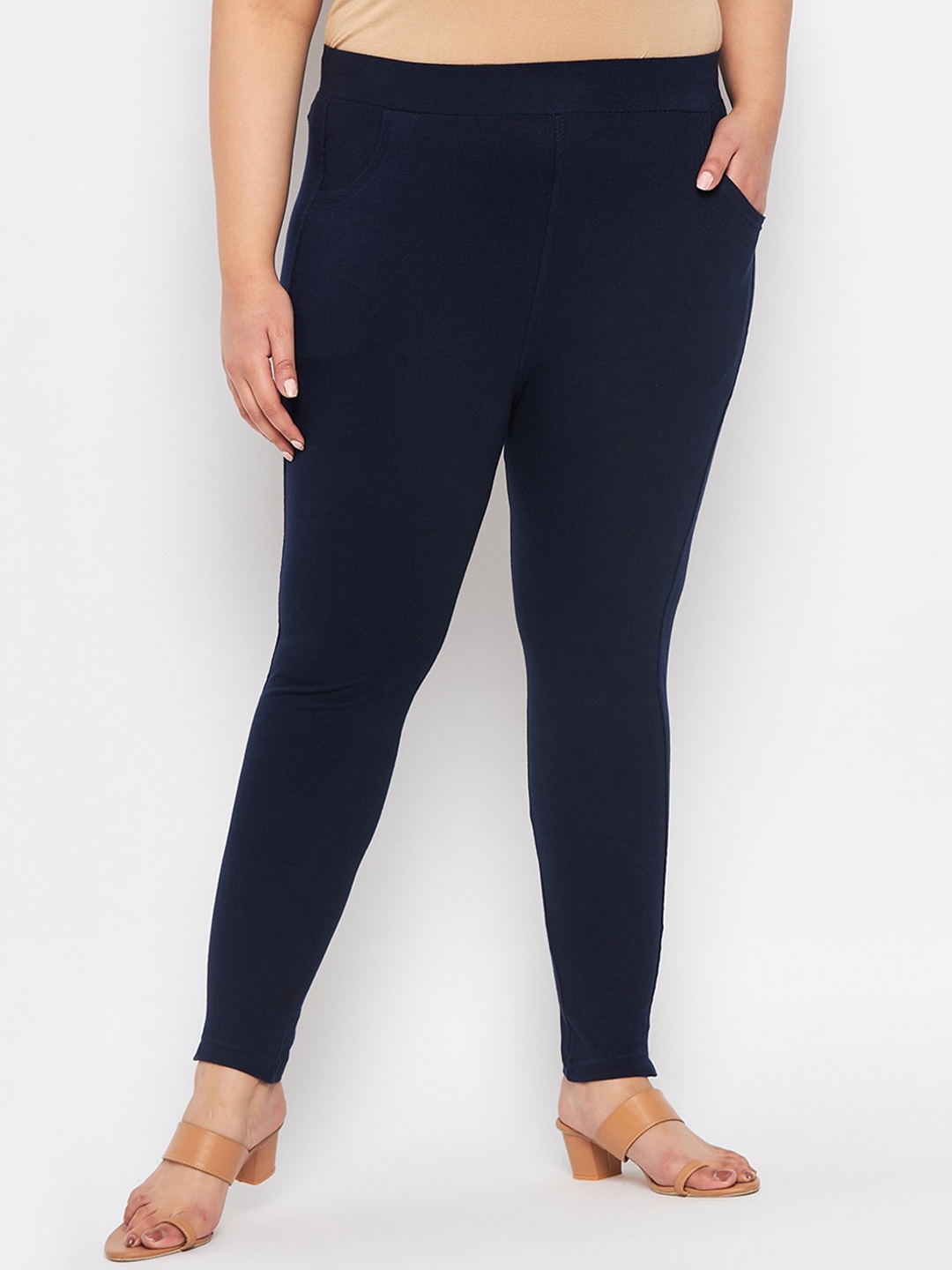 

CLORA CREATION PLUS Plus Size Women Ankle Length Cotton Leggings, Navy blue