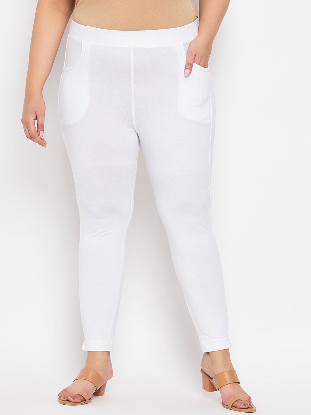 

CLORA CREATION PLUS Women Cotton Ankle-Length Leggings, White