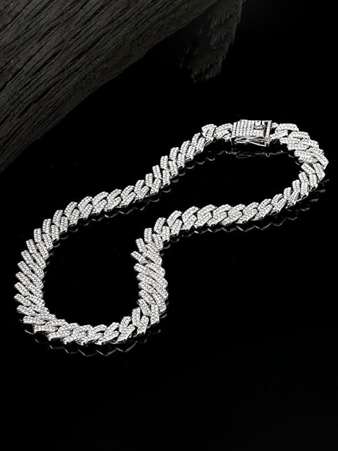 

MEENAZ Men Silver-Plated American Diamond-Studded Chain