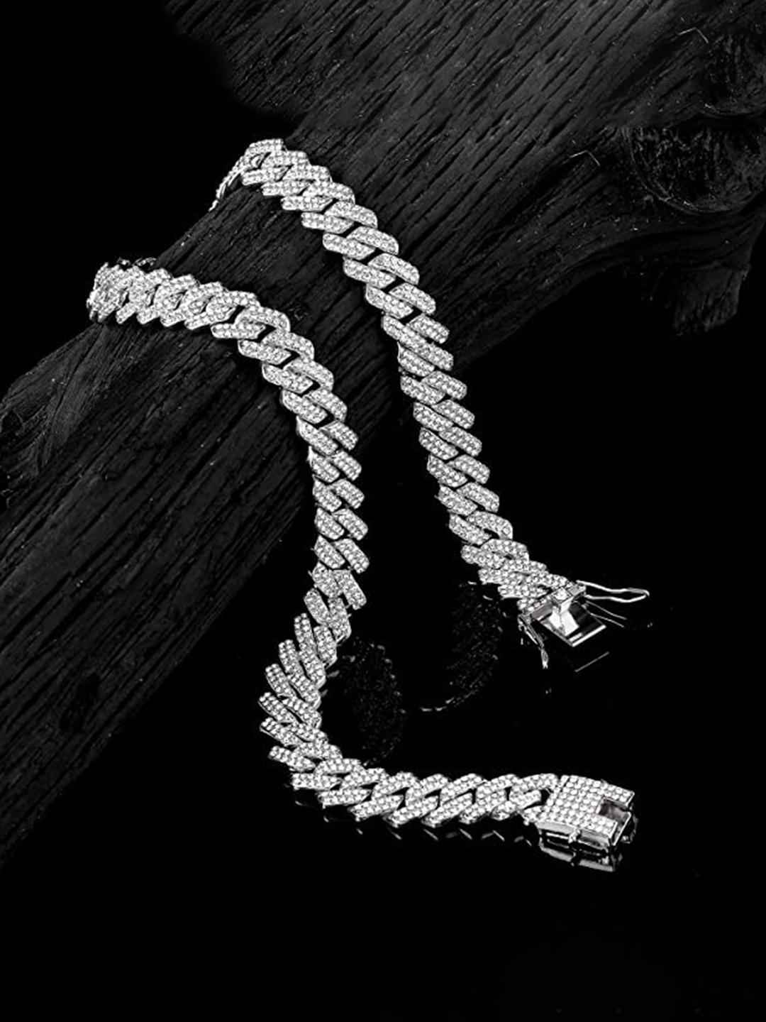 

MEENAZ Men Silver-Plated CZ Studded Necklace Chain