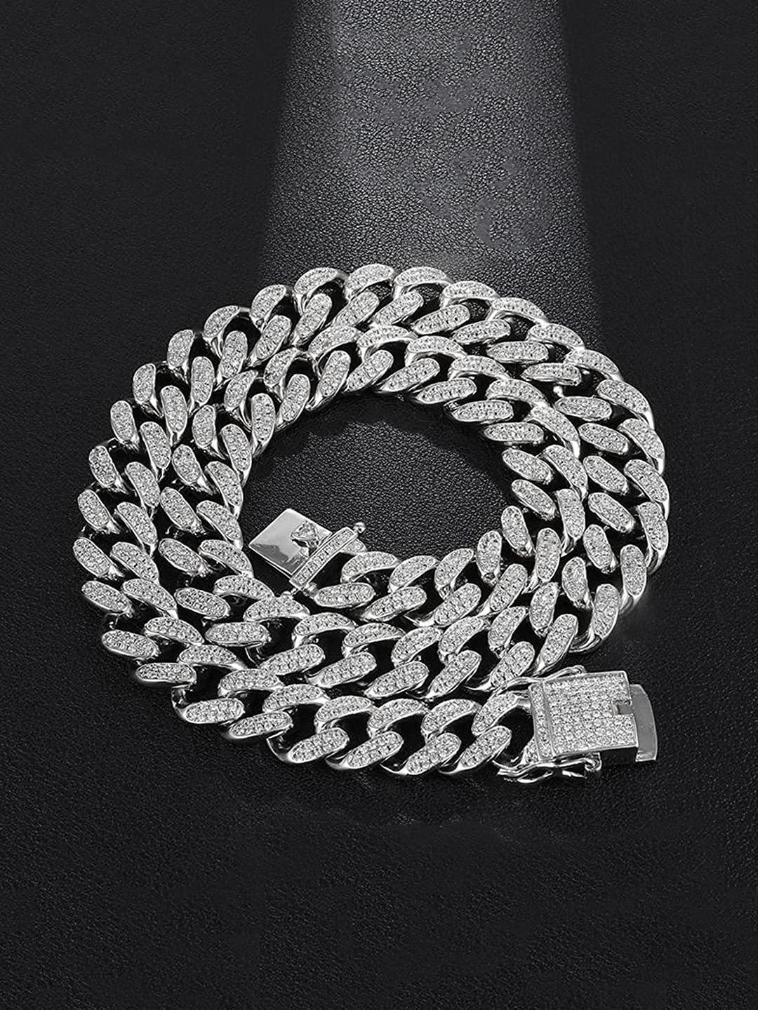 

MEENAZ Men Silver-Plated CZ Studded Necklace Chain