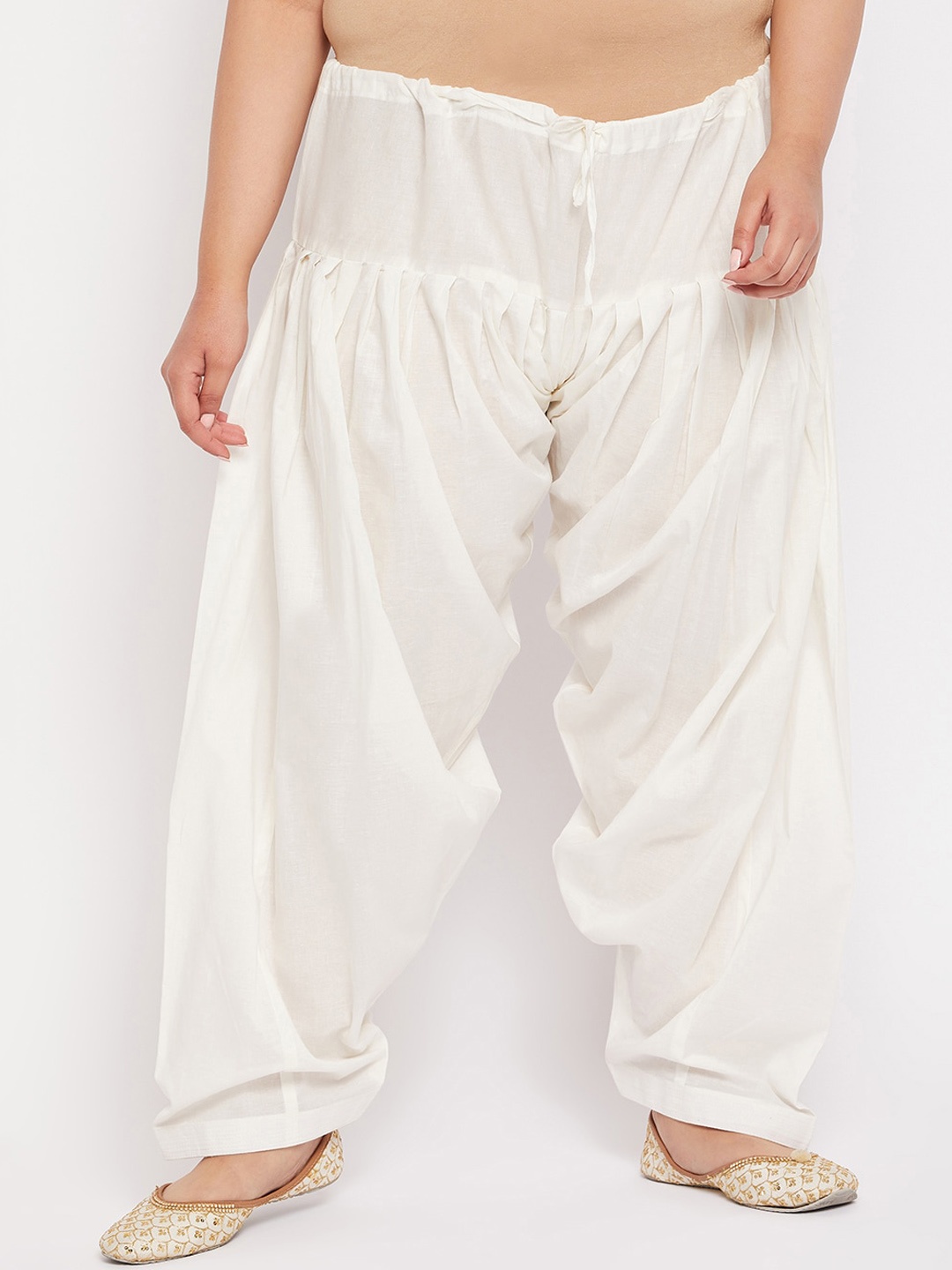 

CLORA CREATION PLUS Size Cotton Patiala Salwar, Cream