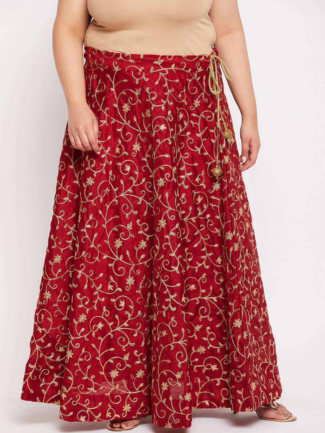 

CLORA CREATION PLUS Floral Embroidered Flared Skirt, Maroon