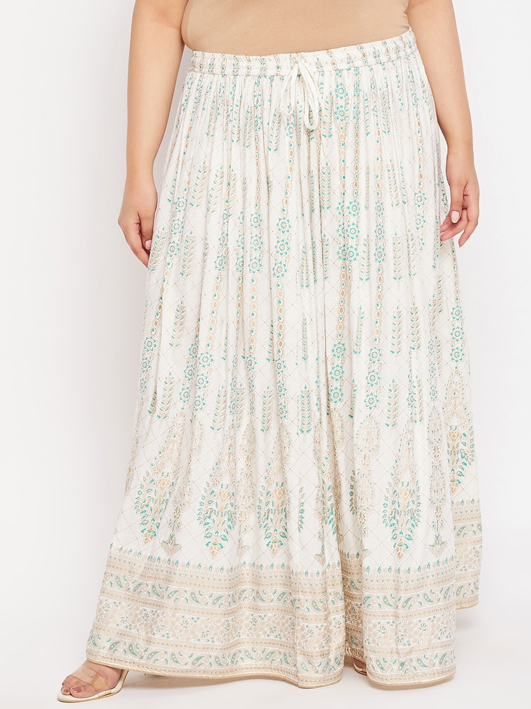 

CLORA CREATION PLUS Printed Flared Maxi Skirt, Cream