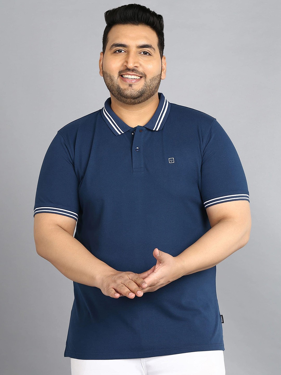 

Urbano Plus Plus Size Polo Collar T-Shirt, Navy blue