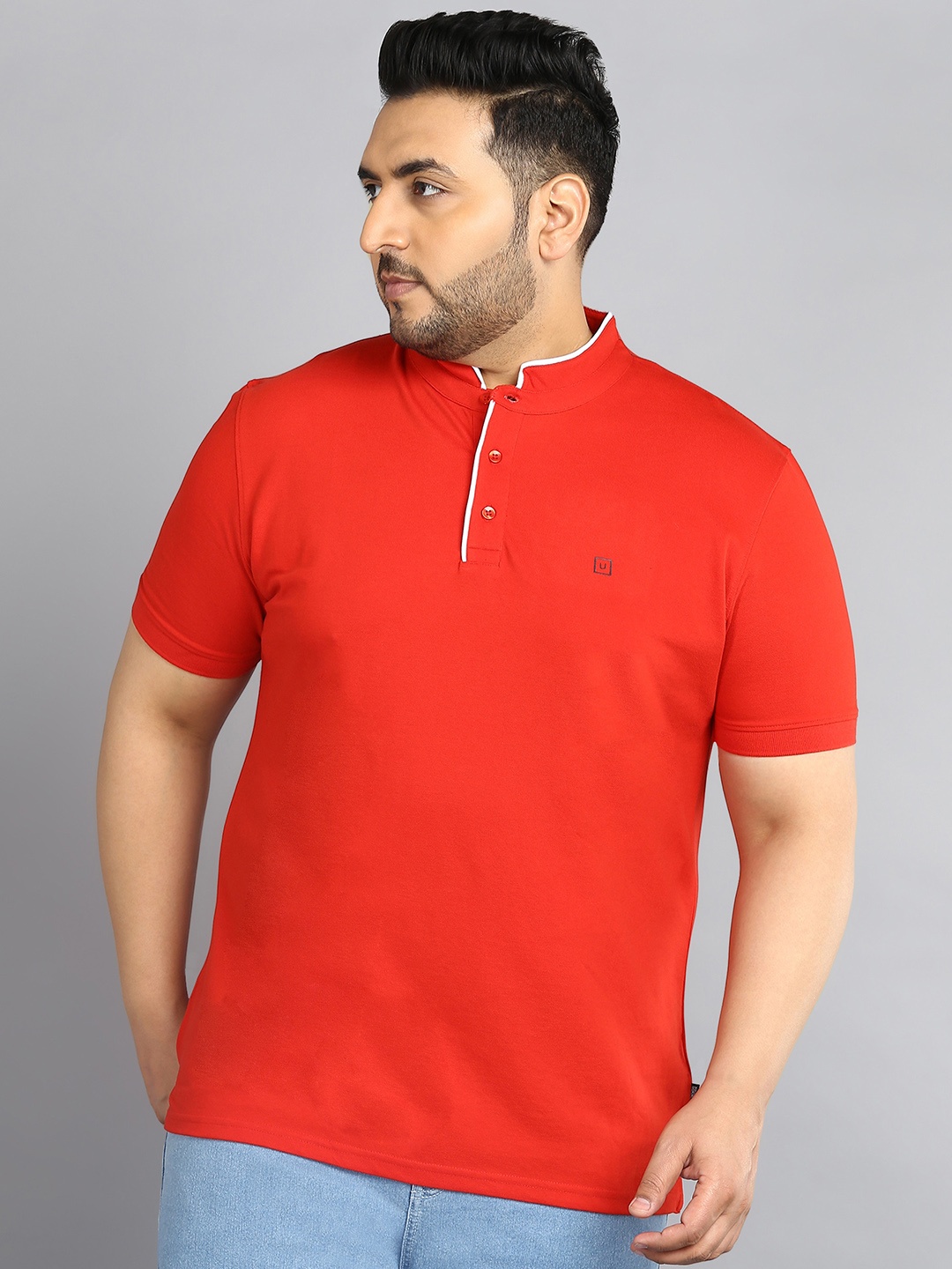

Urbano Plus Plus Size Mandarin Collar T-Shirt, Red