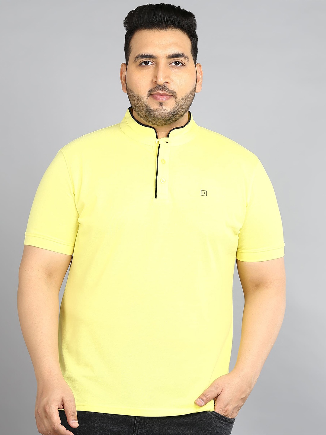 

Urbano Plus Plus Size Mandarin Collar T-Shirt, Yellow
