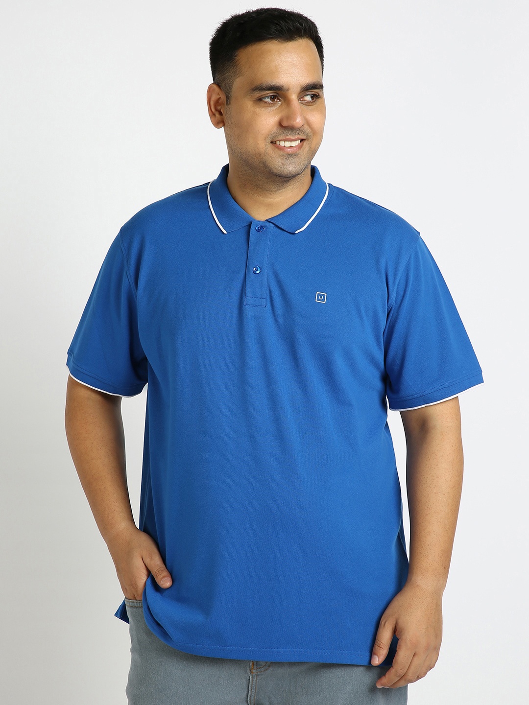 

Urbano Plus Plus Size Polo Collar T-Shirt, Blue