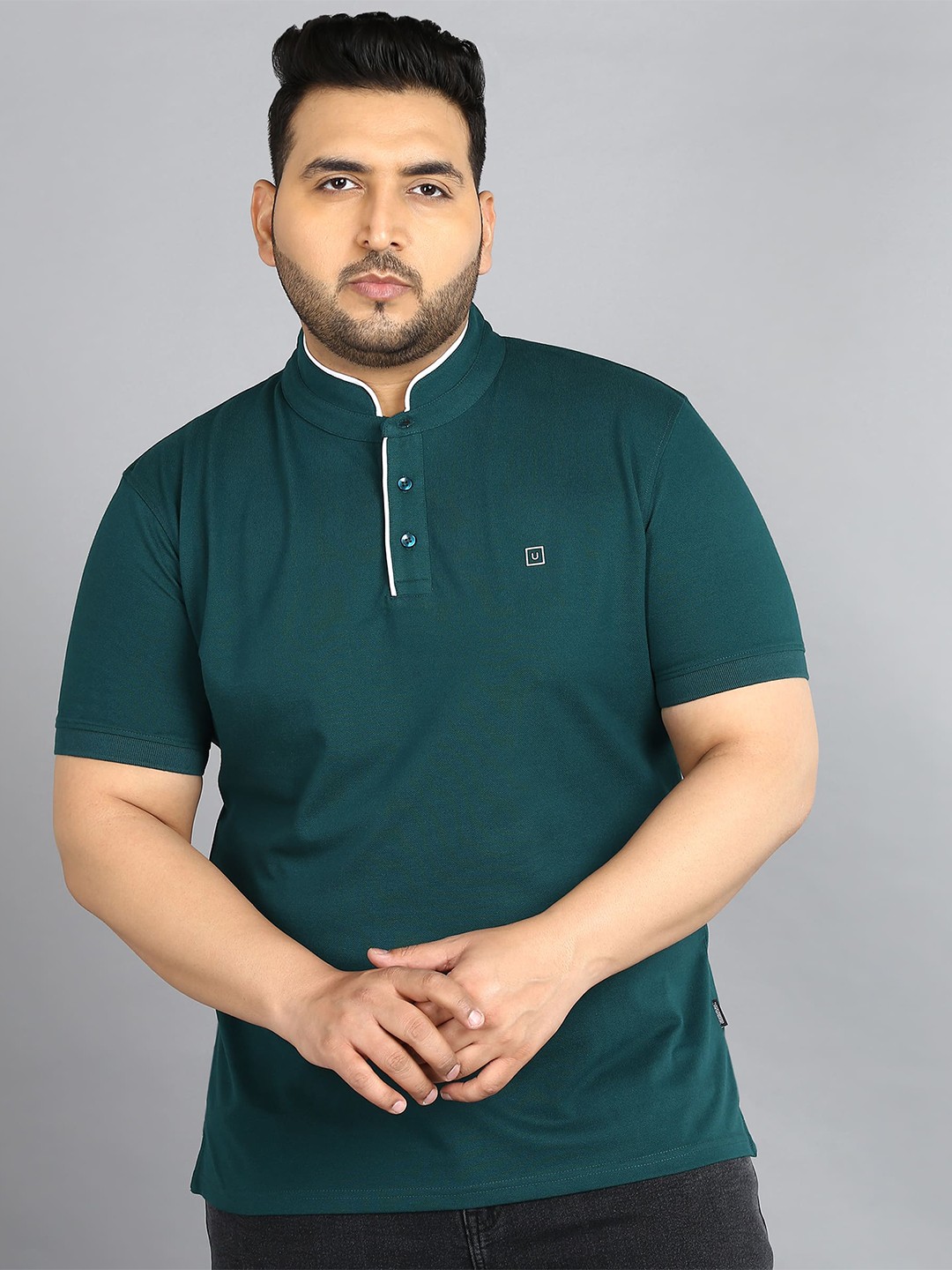 

Urbano Plus Plus Size Mandarin Collar T-Shirt, Green