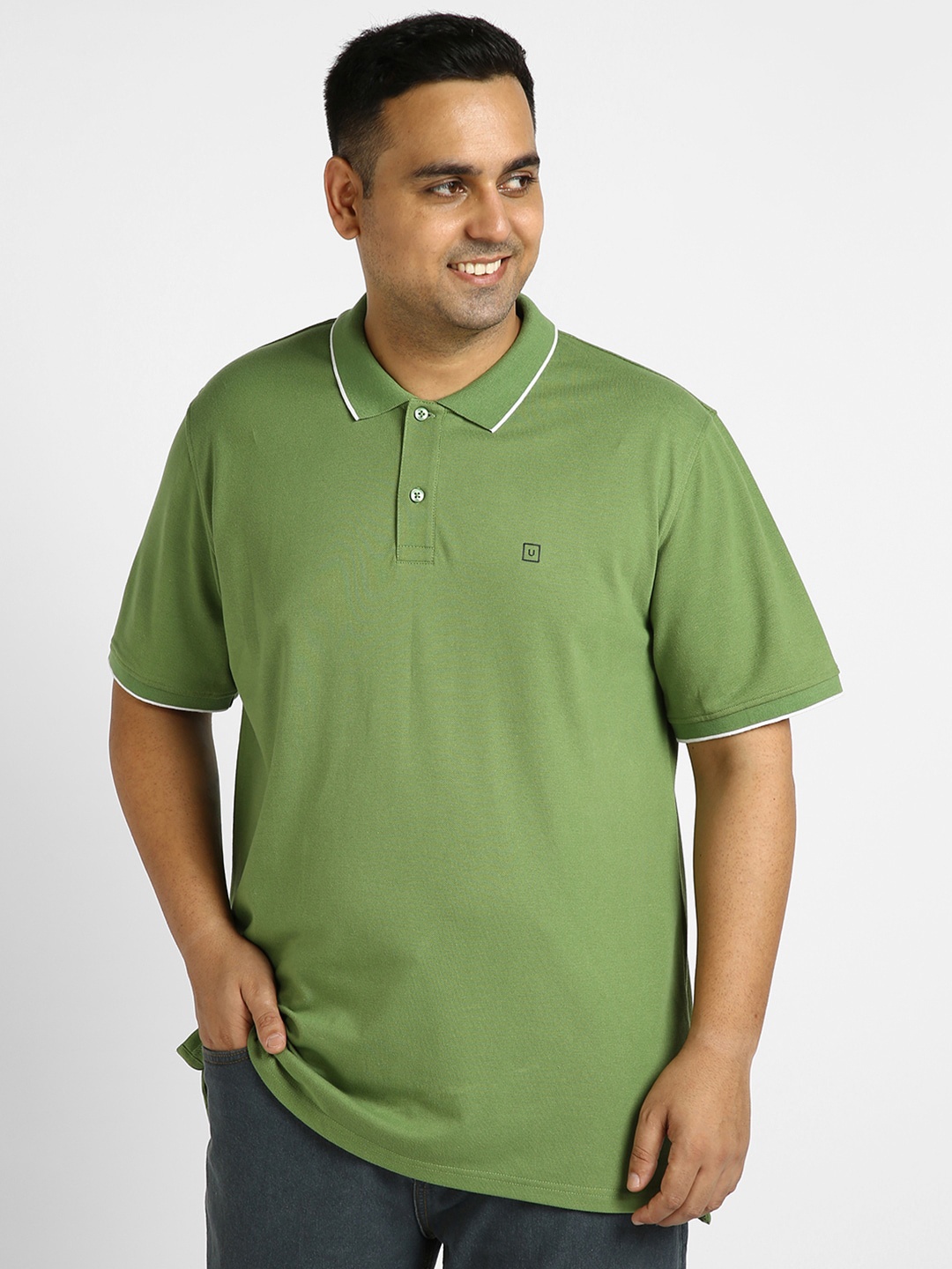 

Urbano Plus Plus Size Polo Collar T-Shirt, Green