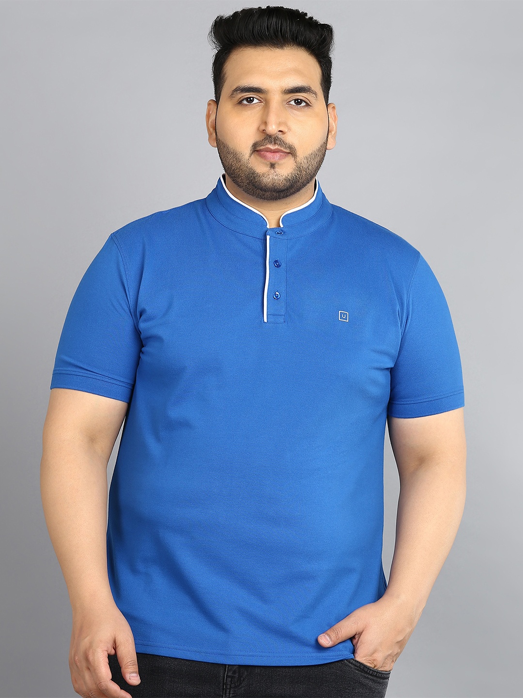 

Urbano Plus Plus Size Mandarin Collar T-Shirt, Blue