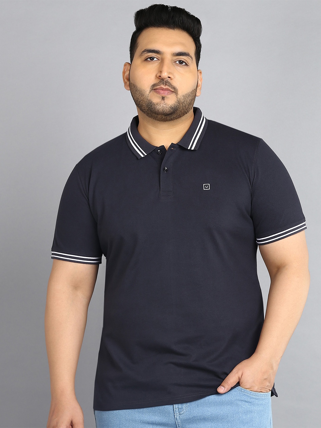

Urbano Plus Plus Size Polo Collar T-Shirt, Black