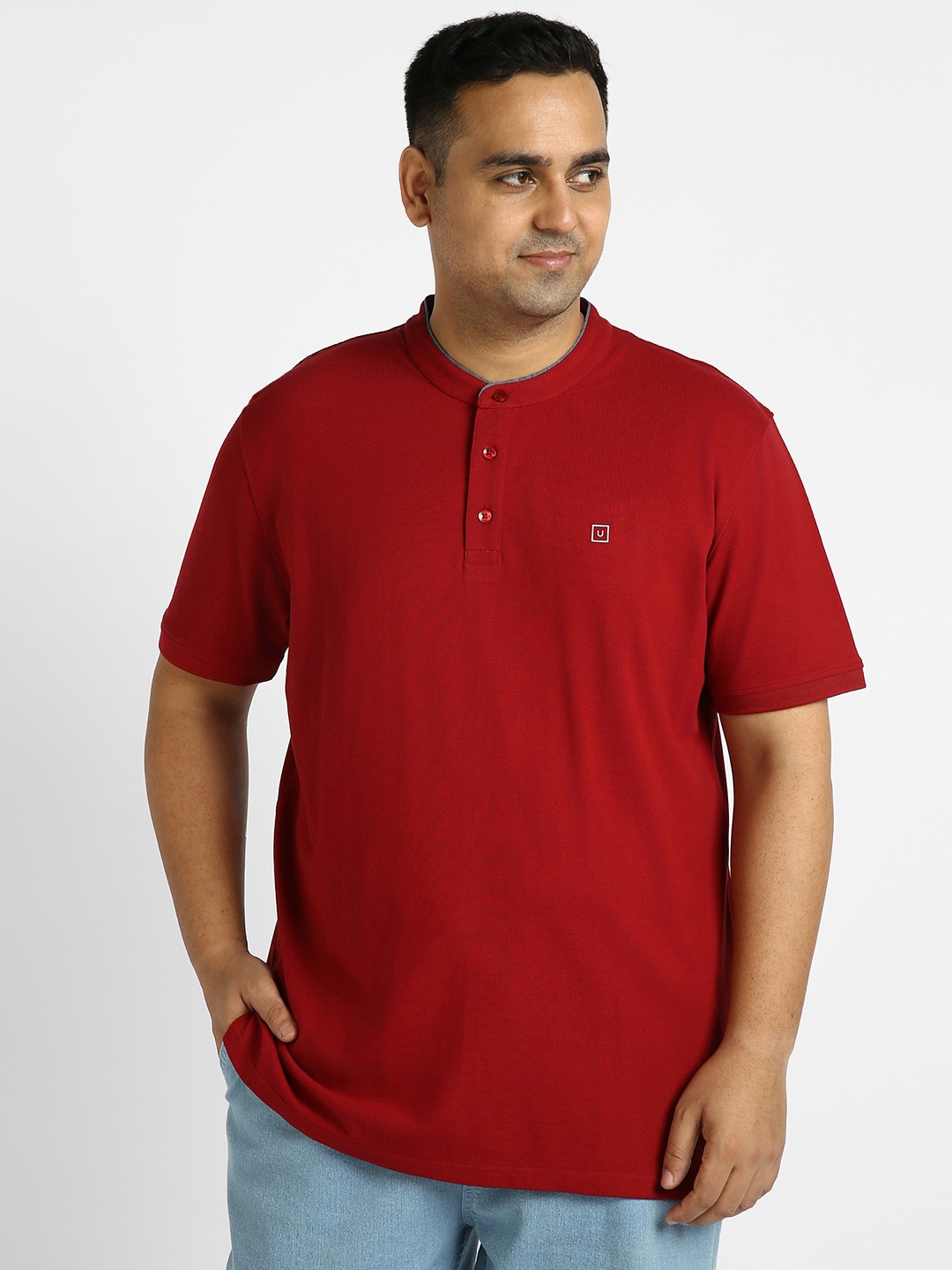 

Urbano Plus Plus Size Henley Neck T-Shirt, Maroon