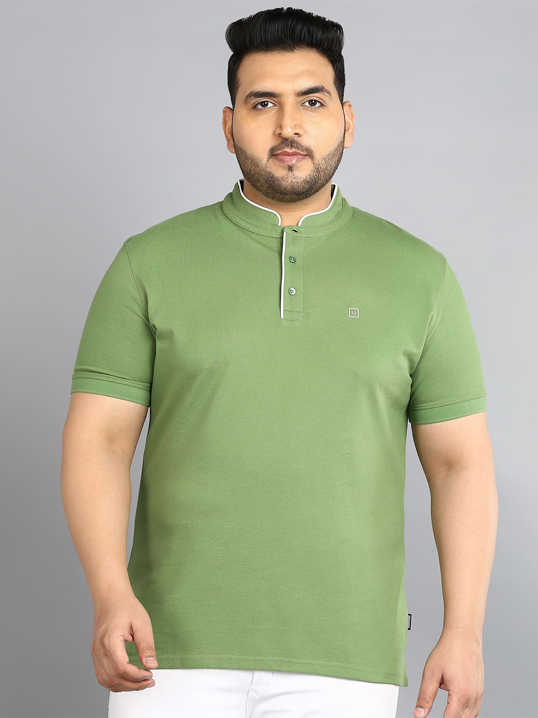 

Urbano Plus Plus Size Mandarin Neck T-Shirt, Green