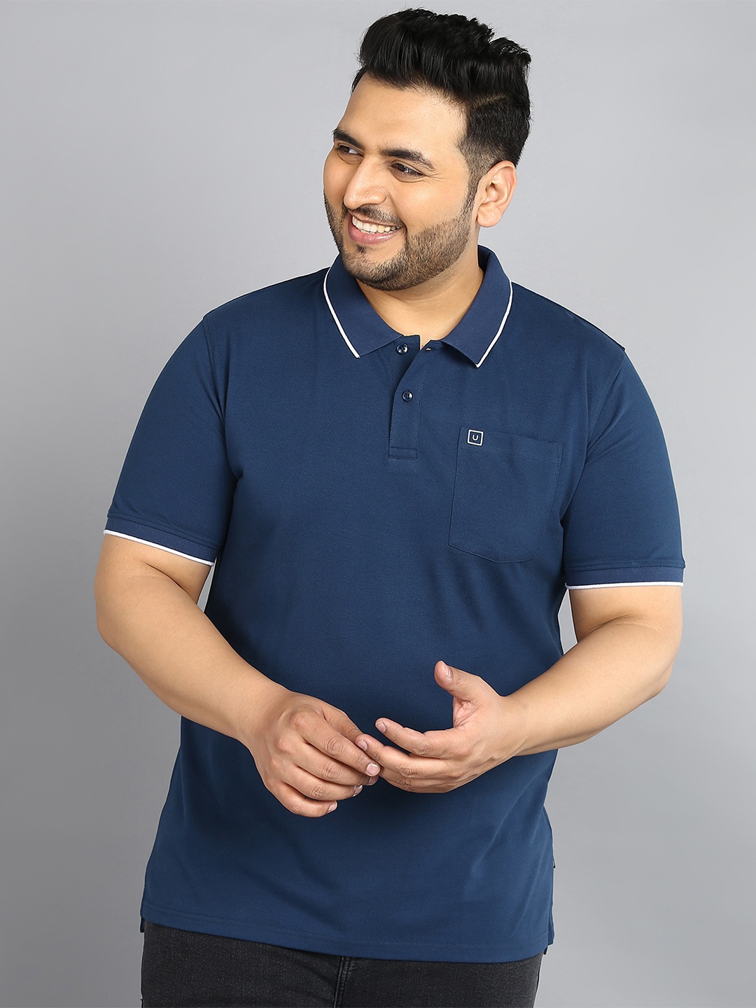 

Urbano Plus Plus Size Polo Collar T-Shirt, Navy blue