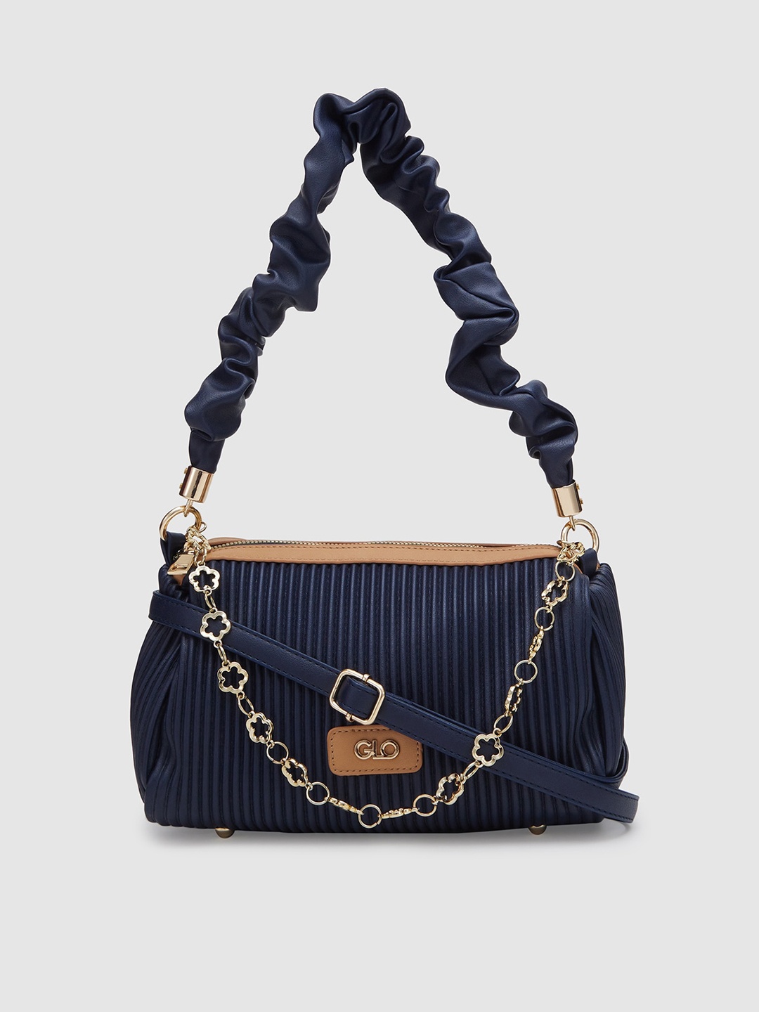 

Globus Navy Blue Textured PU Structured Shoulder Bag