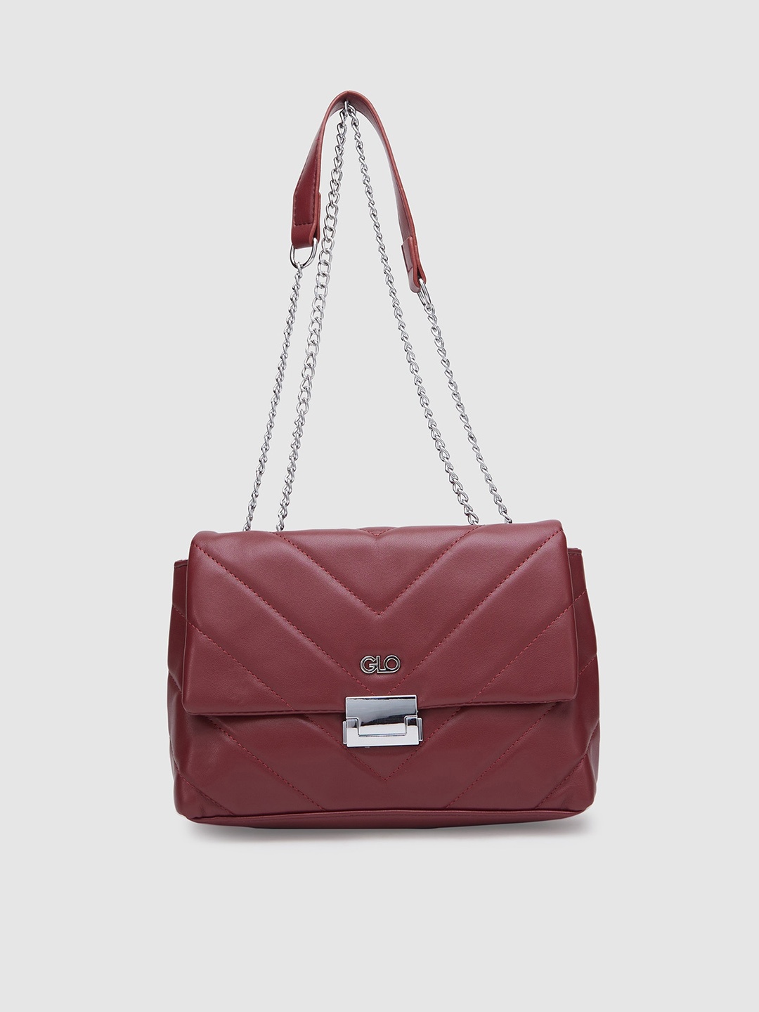 

Globus Maroon Textured Structured Shoulder Bag
