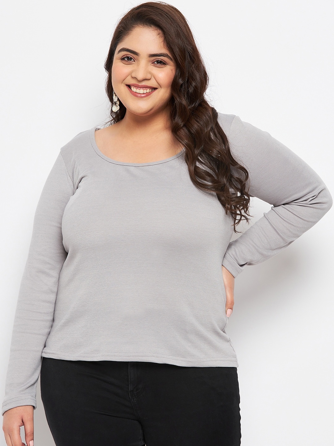 

CLORA CREATION PLUS Round Neck Knitted Top, Grey