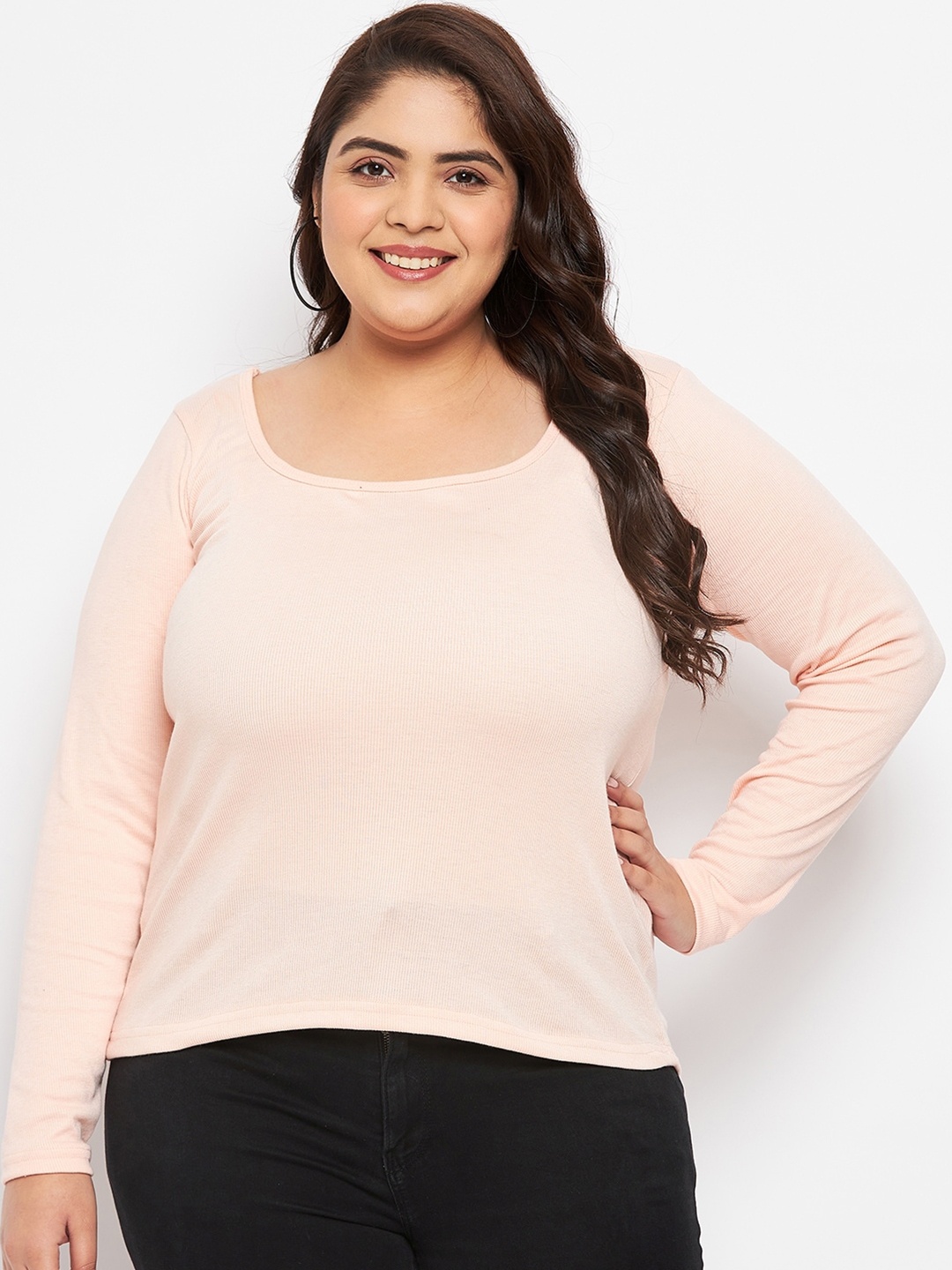 

CLORA CREATION PLUS Plus Size Long Sleeve Top, Peach