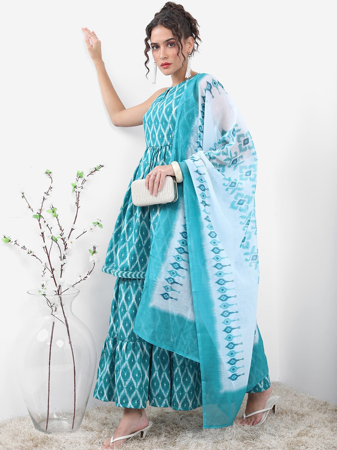 

KETCH Ethnic Motifs Printed Kurta With Sharara & Dupatta, Teal